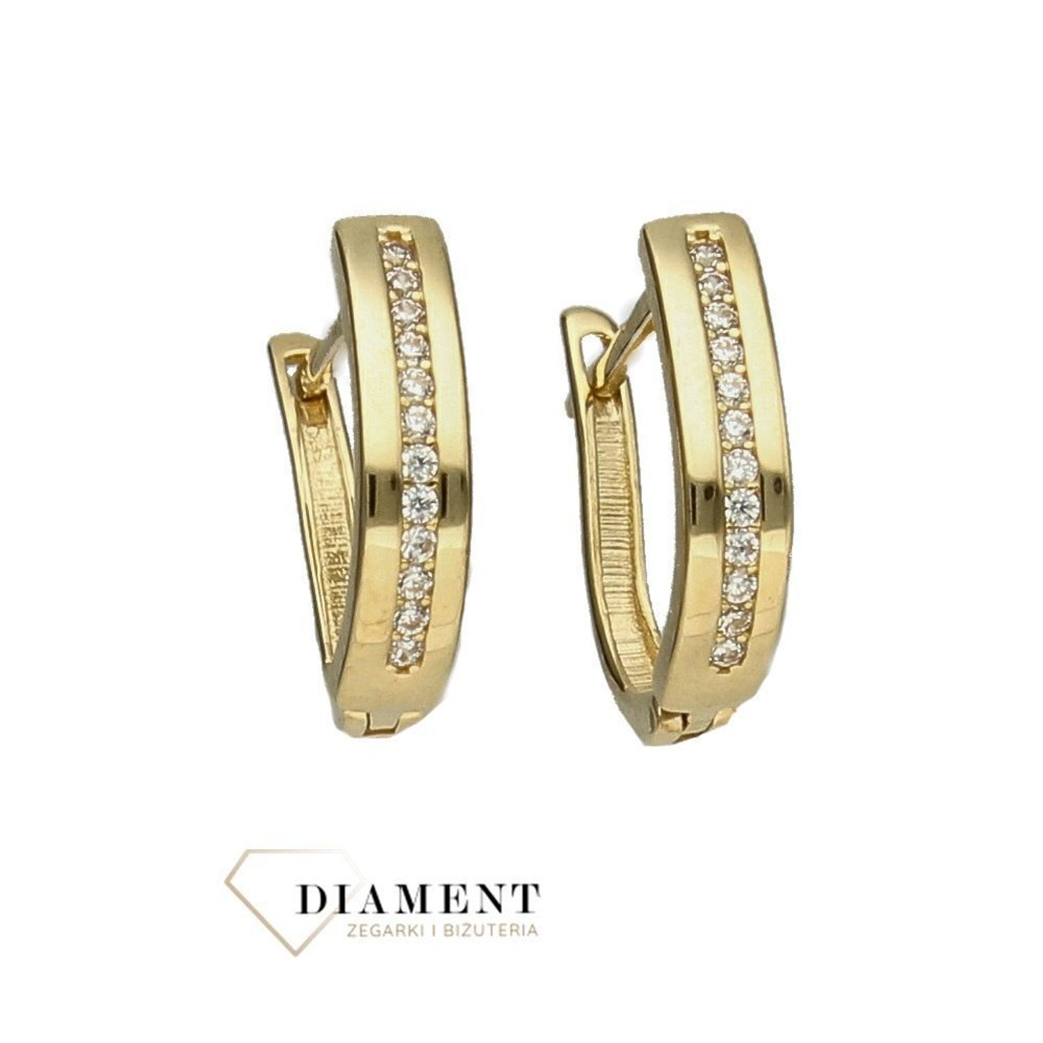 Złote kolczyki z 585 na angielskie zapięcie z rzędem cyrkonii KL 9628.jpg